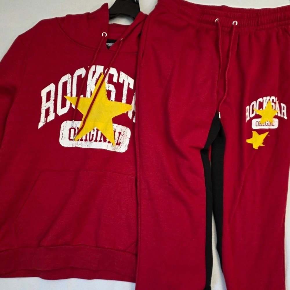 Rockstar Original Tracksuit Set XL Red Star Hoodie Flared Sweatpants Streetwear